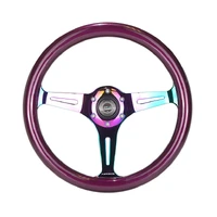 NRG Classic Wood Grain Wheel (350mm) 3 Neochrome Spokes- Neon Purple