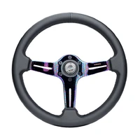 NRG Light Weight Gaming Steering Wheel - 350mm 3 NeoChrome Silver Spokes Perforated Leather