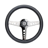 NRG Light Weight Gaming Steering Wheel - Driftz 350mm 3 Black Chrome Spokes Perforated Leather