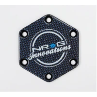NRG Carbon Fiber w/ Blue Texalium Fabrics Horn Delete Button Circular Logo Front/ Back