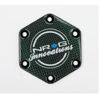 NRG Carbon Fiber w/ Green Texalium Fabrics Horn Delete Button Circular Logo Front/ Back