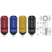 Leggdura Racing Shell Type Lug Nut 53mm Closed-End Look 16 Pcs + 4 Locks 12X1.25 Black