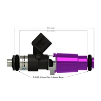 ID1300-XDS Injectors Set of 6. 60mm Length. 14mm Purple Adaptor Top. 14mm Lower O-Ring/11mm Machine O-Ring Retainer - Nissan GT-R R35 (V1 T1 Rails)