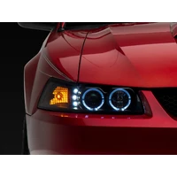 99-04 Ford Mustang Dual LED Halo Projector Headlights- Black Housing (Clear Lens)