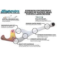 Superflex Radius Arms Suitable For Toyota LandCruiser 76/78/79 Series 8/2016 on 3 Inch (75mm) Castor Correction (Curved Style Arms) (Pair)