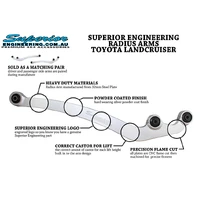Radius Arms Suitable For Toyota LandCruiser 76/78/79 Series 8/2016 on 3 Inch (75mm) Castor Correction (Curved Style Arms)
