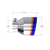 T304 Stainless Steel Burnt End Angle Cut Exhaust Tip - 3in. ID / 5in. OD / 6.5in. Length