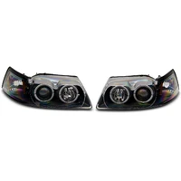 99-04 Ford Mustang Dual LED Halo Projector Headlights- Black Housing (Clear Lens)