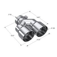 3in ID / Dual 4in OD Out Staggered L 9.37in / R 9.87in Single Wall T304 SS Univ Exhaust Tip