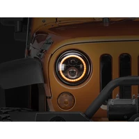 97-18 Jeep Wrangler TJ/JK Axial Halo Headlights w/ DRL Amber Signals- Black Hsng (Clear Lens)