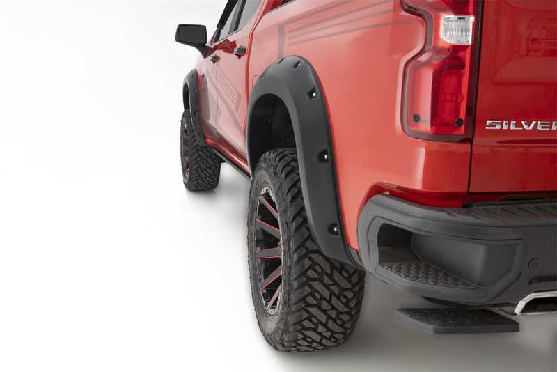 Bushwacker Pocket-Style Fender Flares 40909-34 Flares, Pocket Style, Front, Rear, Black, Thermoplastic, GMC, Sierra 1500, Set of 4 thumbnail 2