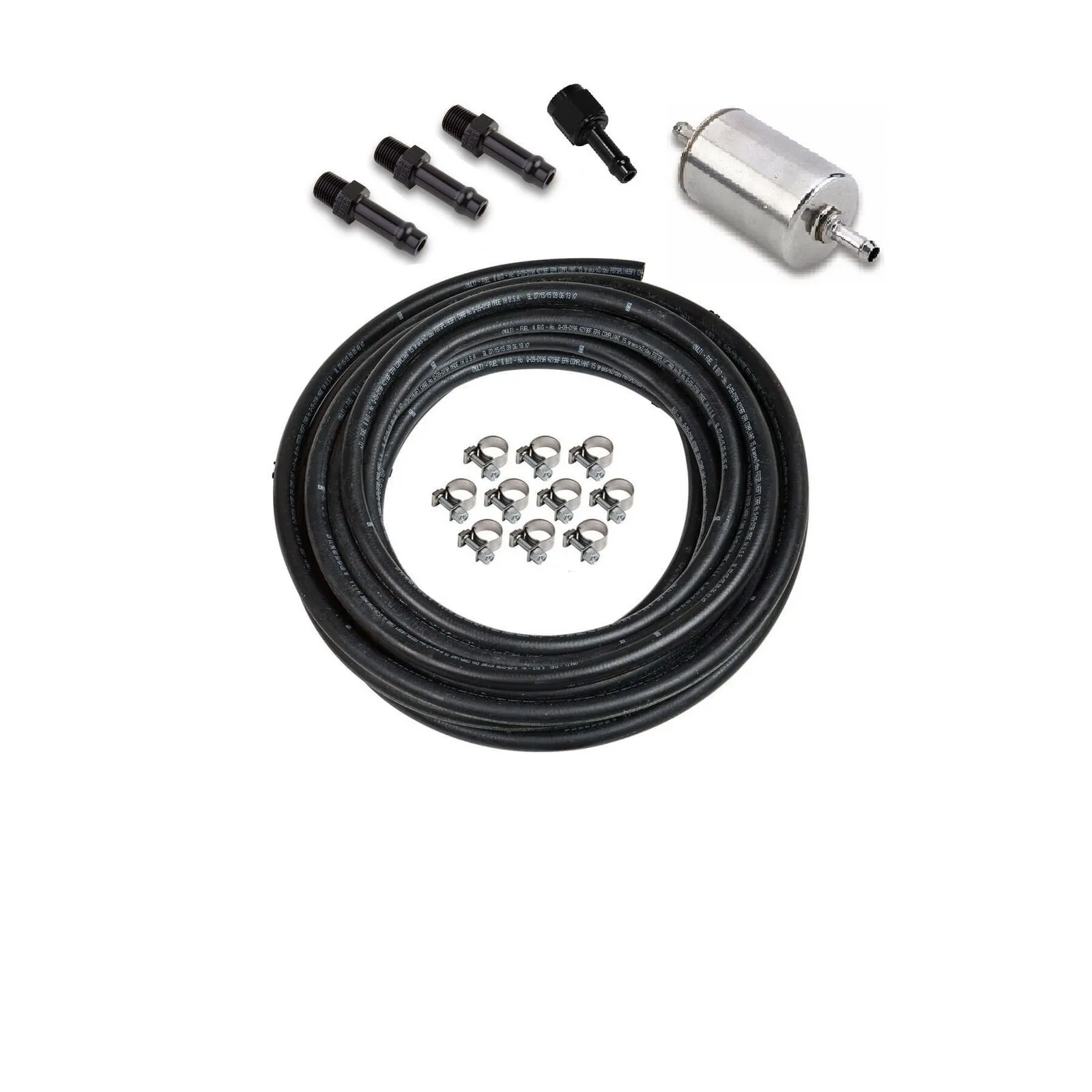 Holley EFI Fuel System Plumbing Kits 526-9 Kits, EFI, Plumbing, Black Hose, Rubber, 3/8 in.ID, 20 ft. Long, Clamps, Fittings, Black Anodized, Kit thumbnail 3