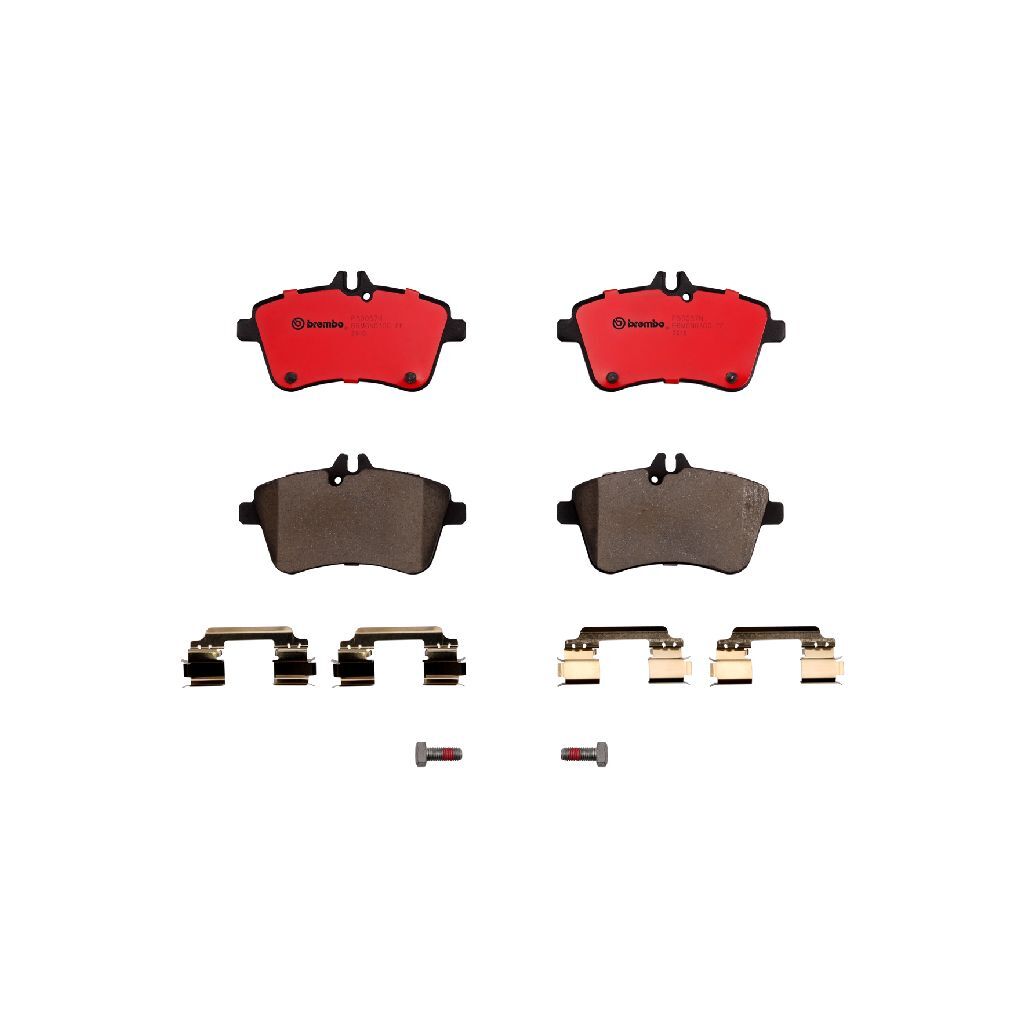 Brembo NAO Ceramic Brake Pads P50057N Pads, Brembo, Ceramic, Integrally Molded, Shims, with Hardware, Mercedes-Benz, Set