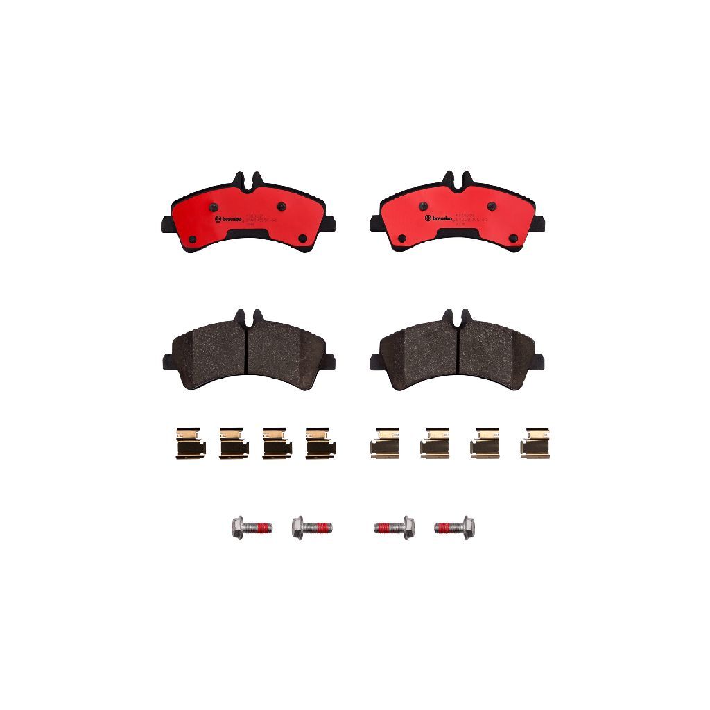 Brembo NAO Ceramic Brake Pads P50060N Pads, Brembo, Ceramic, Integrally Molded, Shims, with Hardware, Dodge, Set