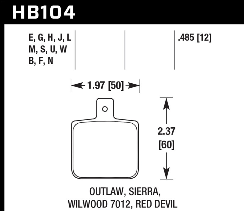 Hawk Performance Brake Pads HB104G.485 Disc Pad Wilwood DL Single, Outlaw w/ 0.156 in. center hole