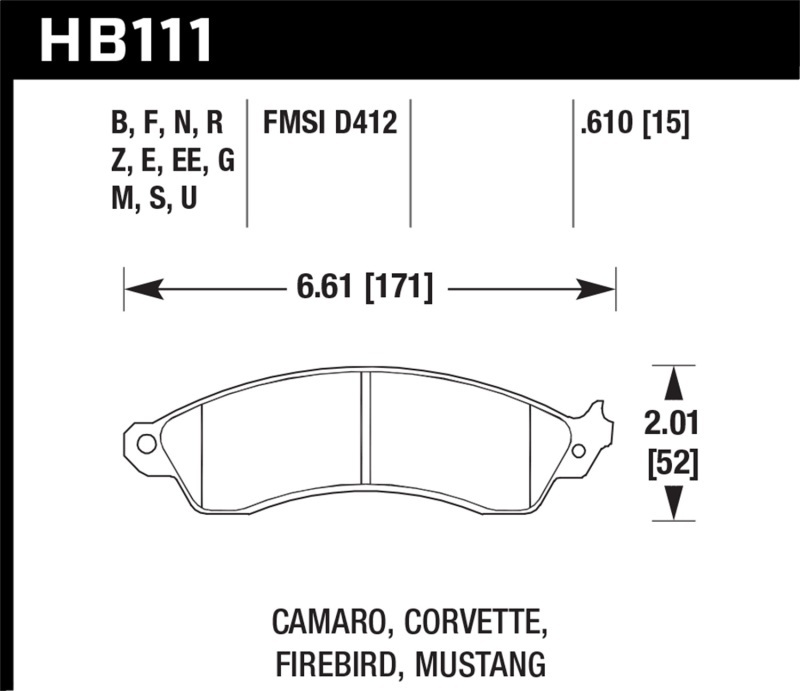 Hawk Performance Black Racing Brake Pads HB111M.610 Pads, Ferro-Carbon, Black, Front, Chevy, Ford, Panoz, Pontiac, Passenger Car, Set thumbnail 3