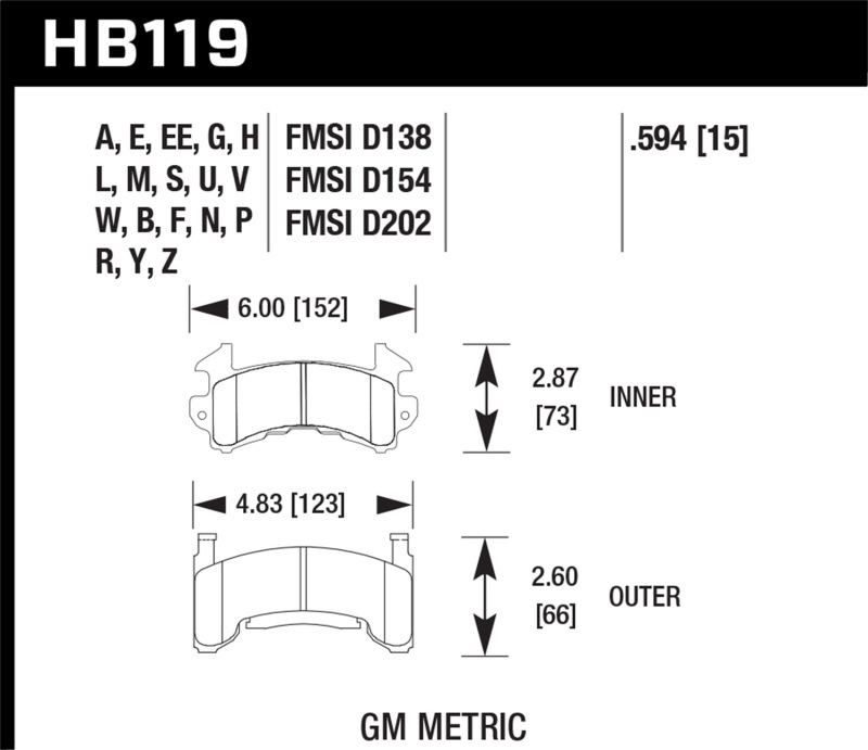 Hawk Performance SuperDuty Brake Pads HB119P.594 Pads, HP SuperDuty, Severe-Duty Coumpound, Avanti, GM, Isuzu, Set