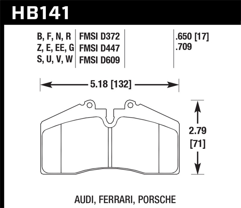 Hawk Performance HT 14 Racing Brake Pads HB141V.650 Pads, Ferro-Carbon, 14, Porsche, Set