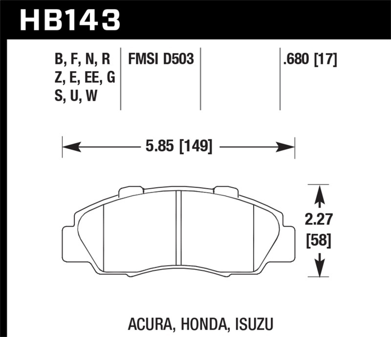 Hawk Performance HT 10 Racing Brake Pads HB143S.680 Pads, Ferro-Carbon, 10, Front, for use on Acura®, Honda®, Isuzu, Passenger Car, SUV, Van, Set