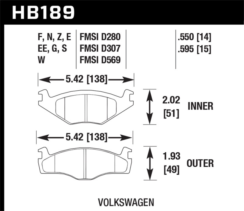 Hawk Performance Blue 9012 Racing Brake Pads HB189E.550 Pads, Ferro-Carbon, 9012, Front, Volkswagen, Set thumbnail 3