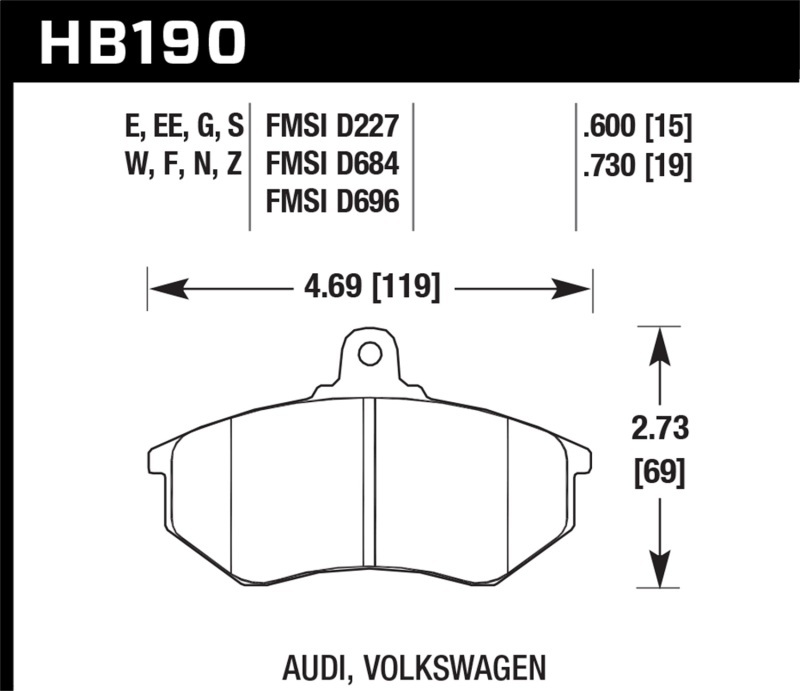 Hawk Performance Blue 9012 Racing Brake Pads HB190E.730 Pads, Ferro-Carbon, 9012, Front, Audi, Volkswagen, Passenger Car, Set