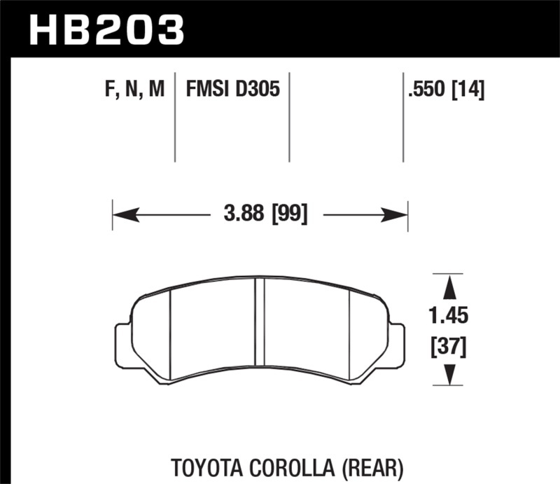 Hawk Performance Black Racing Brake Pads HB203M.550 Pads, Ferro-Carbon, Black, Rear, Toyota, Set thumbnail 3