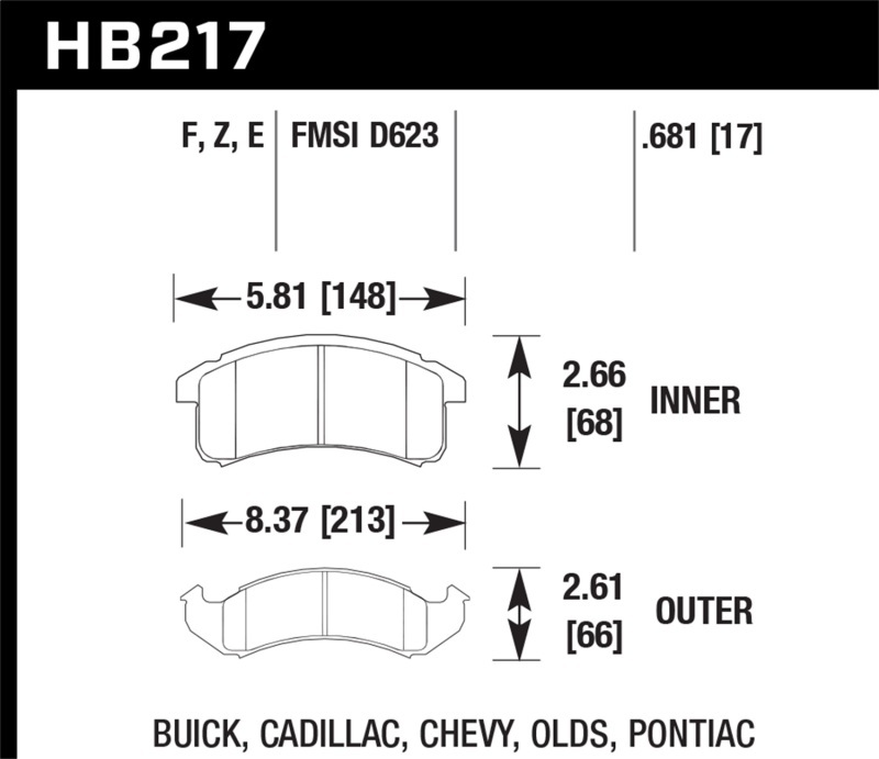 Hawk Performance Blue 9012 Racing Brake Pads HB217E.681 Pads, Ferro-Carbon, 9012, Front, Buick, Cadillac, Chevy, Oldsmobile, Pontiac, Passenger Car, Van