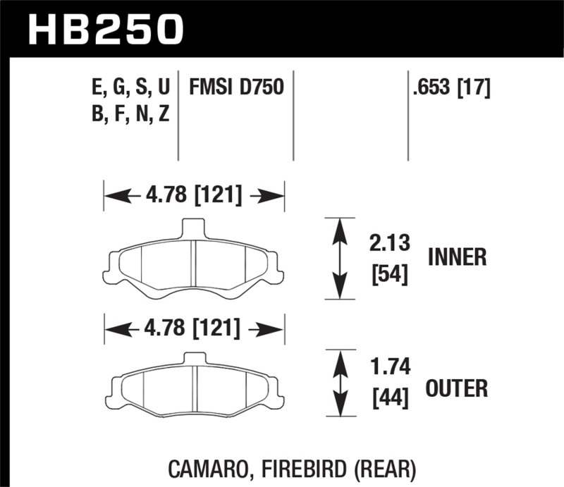 Hawk Performance DTC 60 Brake Pads HB250G.653 Pads, 60, Ferro-Carbon, Rear, Chevy, Pontiac, Set