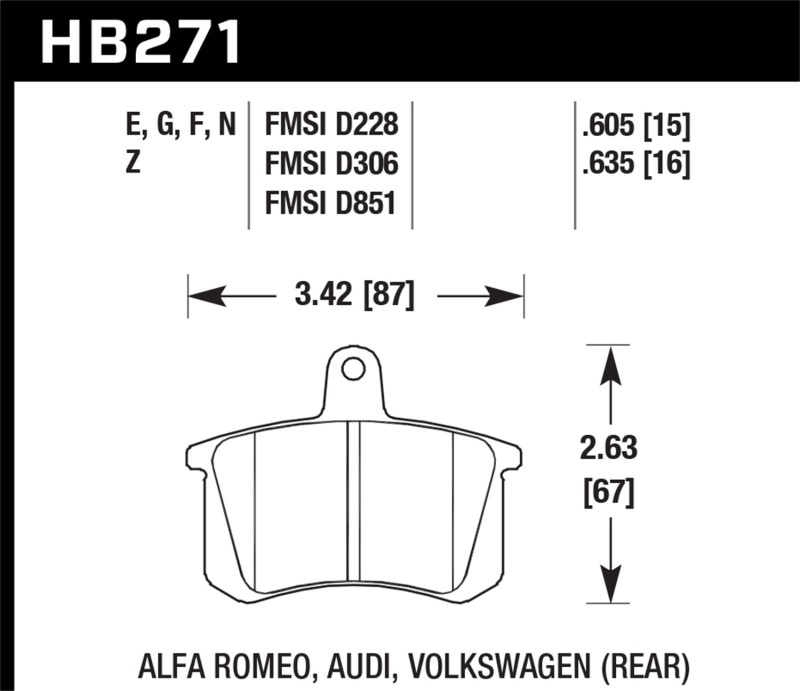 Hawk Performance Ceramic Brake Pads HB271Z.635 Pads, Ceramic, Ceramic, Rear, Audi, Volkswagen, Passenger Car, Set thumbnail 3