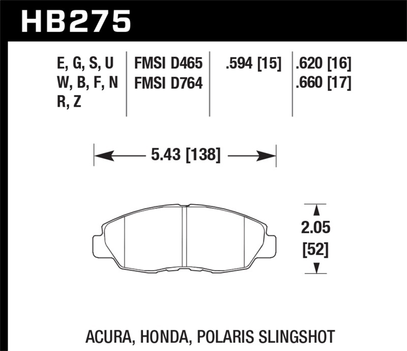 Hawk Performance HT 10 Racing Brake Pads HB275S.620 Pads, Ferro-Carbon, 10, Front, for use on Acura®, Honda®, Set
