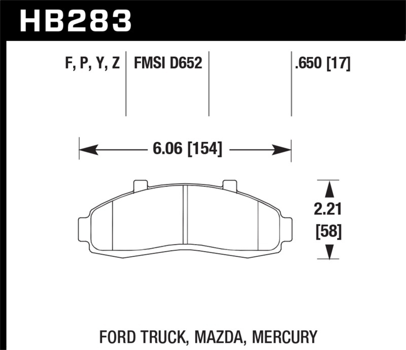 Hawk Performance Ceramic Brake Pads HB283Z.650 Pads, Ceramic, Front, Ford, Mazda, Mercury, Pickup, SUV, Set