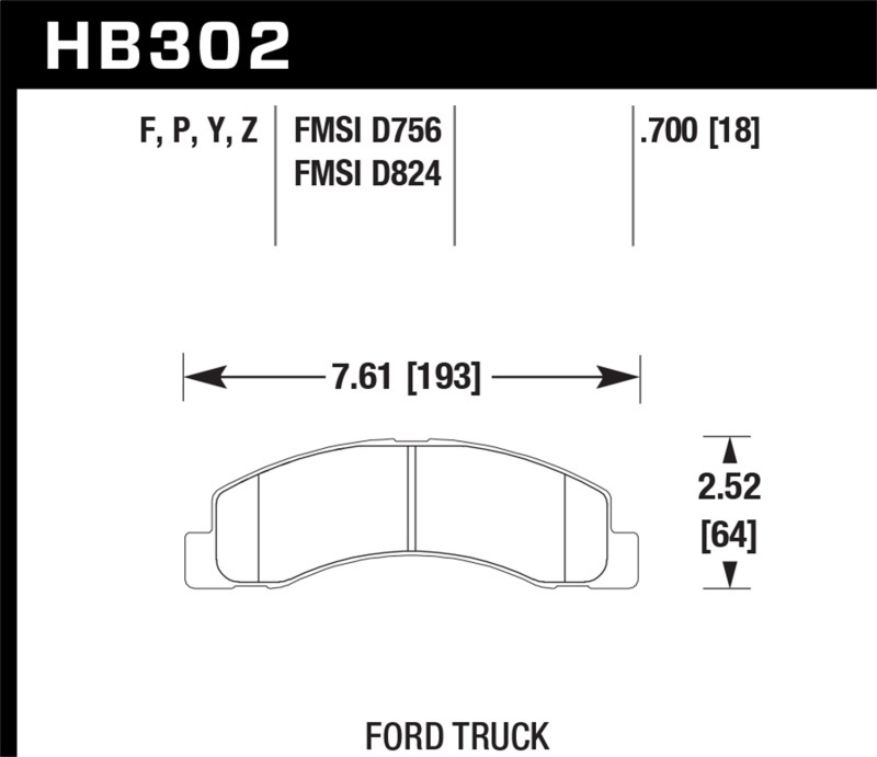 Hawk Performance HPS Brake Pads HB302F.700 Pads, HPS, Front, Ford, Set