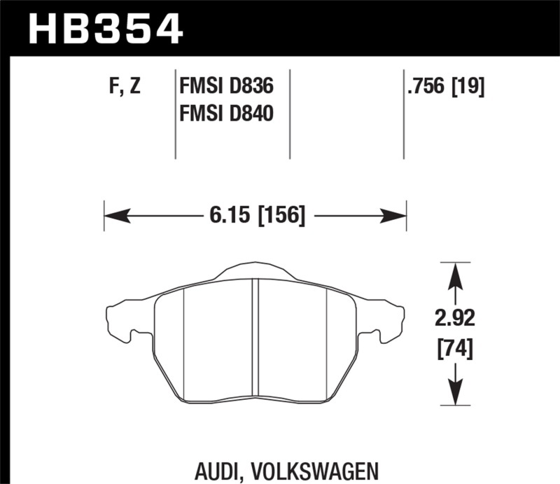 Hawk Performance HPS Brake Pads HB354F.756A Pads, HPS, Front, Saab, Volkswagen, Set