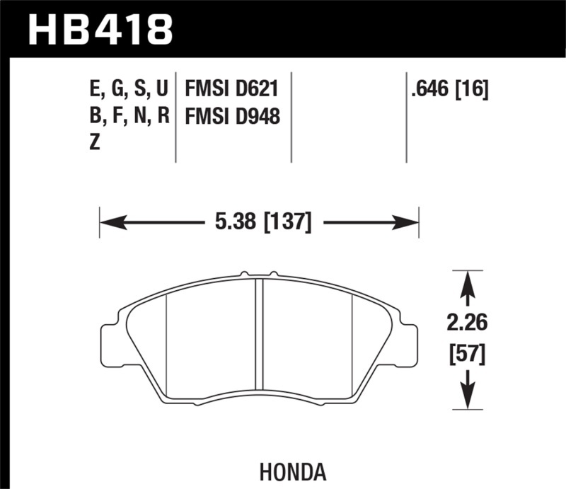 Hawk Performance HT 10 Racing Brake Pads HB418S.646 Pads, Ferro-Carbon, 10, Front, for use on Acura®, Honda®, Set