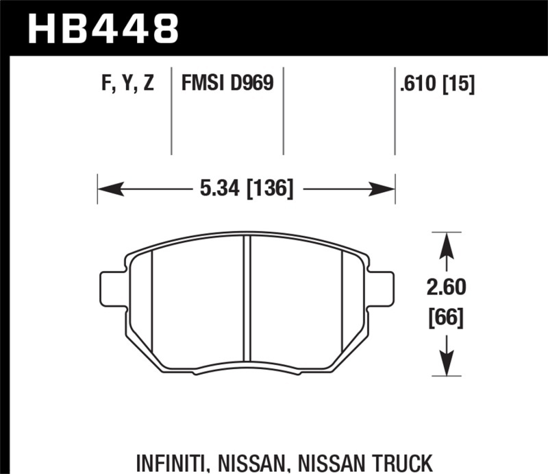 Hawk Performance Ceramic Brake Pads HB448Z.610 Pads, Ceramic, Front, Infiniti, for Nissan, Set