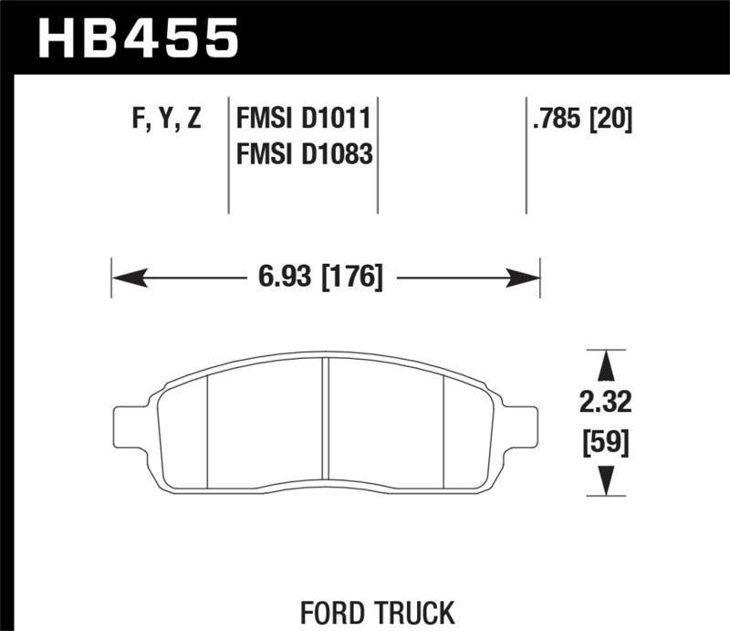 Hawk Performance LTS Brake Pads HB455Y.785 Pads, LTS, Light Truck/SUV, Front, Ford, Lincoln, Set