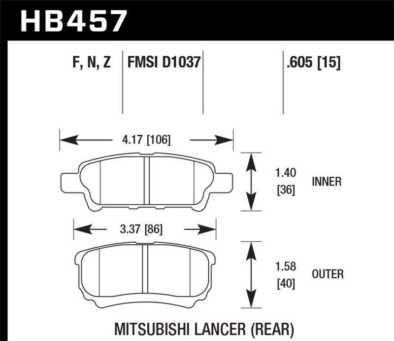 Hawk Performance Ceramic Brake Pads HB457Z.605 Pads, Ceramic, Chrysler, Dodge, Jeep, Mitsubishi, Set thumbnail 3
