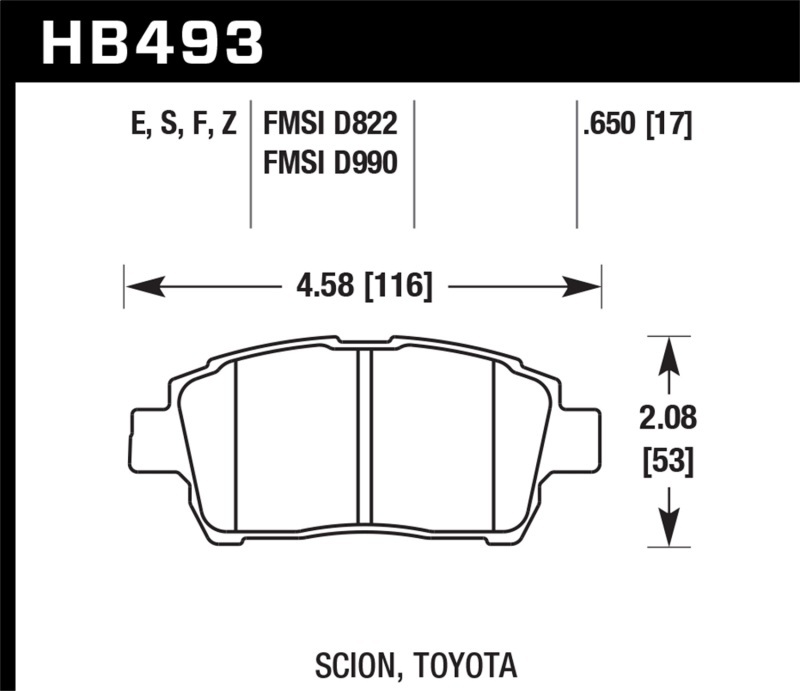 Hawk Performance Ceramic Brake Pads HB493Z.650 Pads, Ceramic, Scion, Toyota, Set thumbnail 3