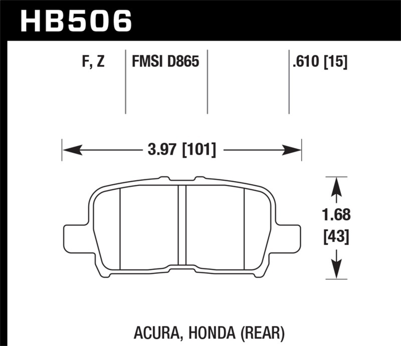 Hawk Performance Ceramic Brake Pads HB506Z.610 Pads, Ceramic, Rear, for use on Acura®, Honda®, Set