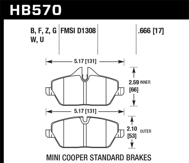 Hawk Performance Ceramic Brake Pads HB570Z.666 Pads, Pads, Front, Mini, Set thumbnail 3
