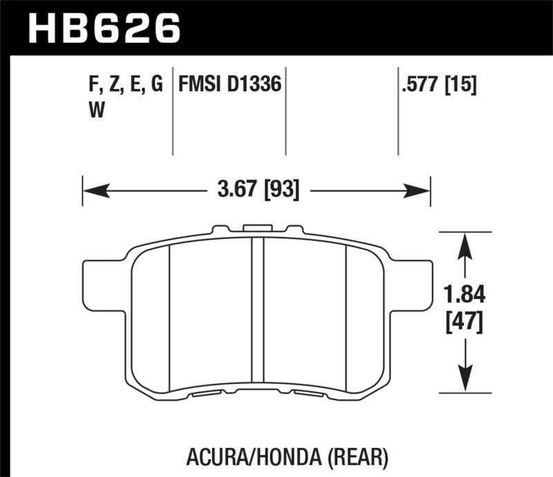 Hawk Performance Blue 9012 Racing Brake Pads HB626E.577 Pads, 9012, Ferro-Carbon, Rear, for use on Acura®, Honda®, Set