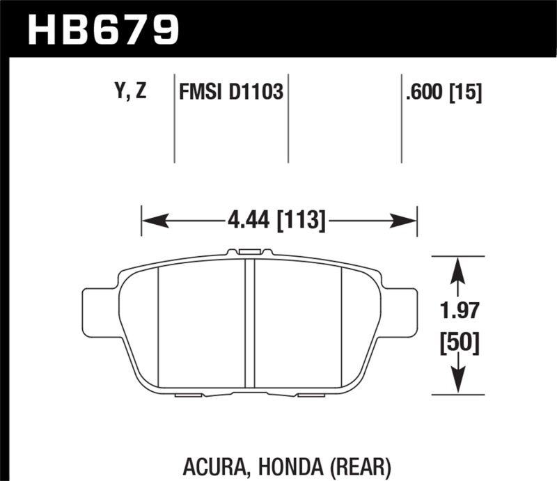 Hawk Performance Ceramic Brake Pads HB679Z.600 Pads, Ceramic, Rear, for use on Acura®, Honda®, Set