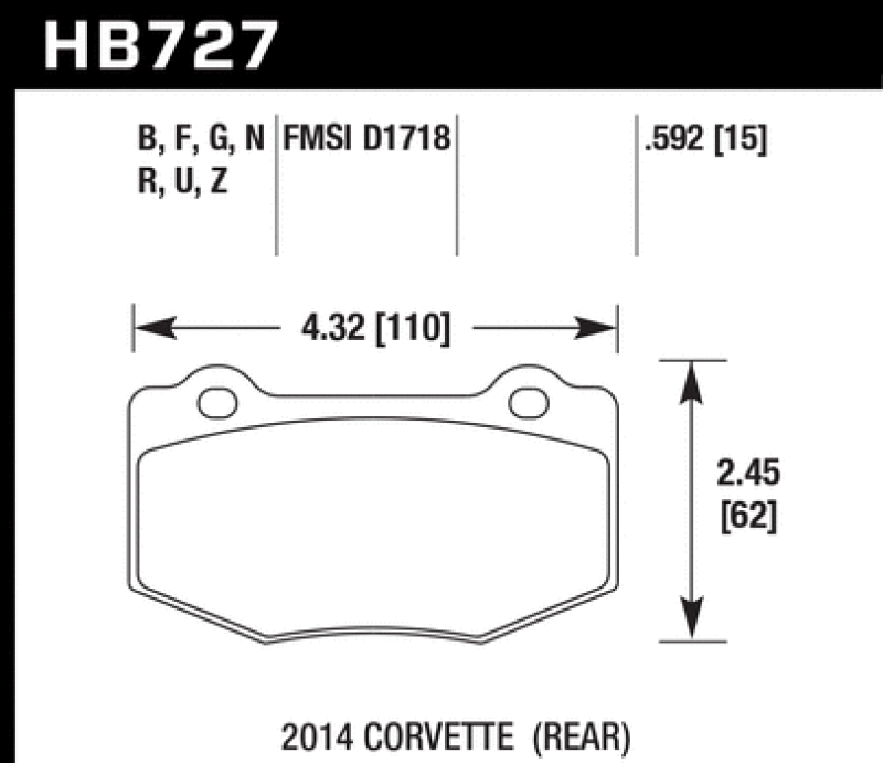 Hawk 14-18 Chevrolet Corvette Rear ER-1 Brake Pad Set thumbnail 6