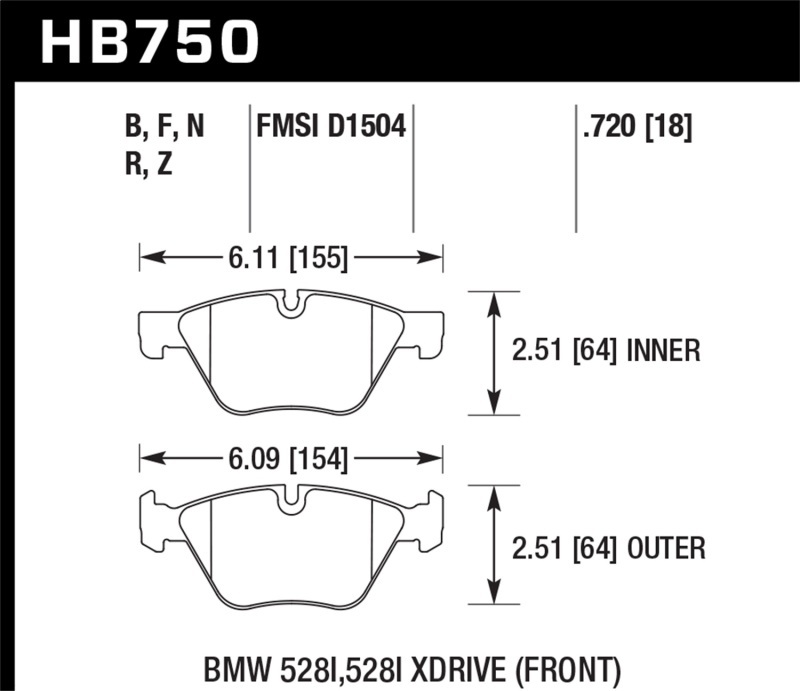 Hawk Performance HPS Brake Pads HB750F.720