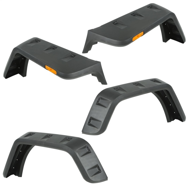 Rugged Ridge Hurricane Flat Fender Flares 11640.26 Flares, Flat, Front and Rear, Thermoplastic, Black, Smooth Finish, Jeep, Set of 4