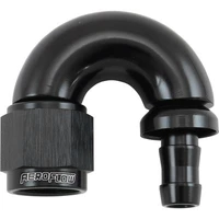 510 Series Full Flow Tight Radius Push Lock 180° Hose End -6AN To 5/16" 8mm Barb - Black