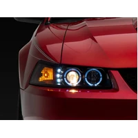 99-04 Ford Mustang Dual LED Halo Projector Headlights- Black Housing (Clear Lens)